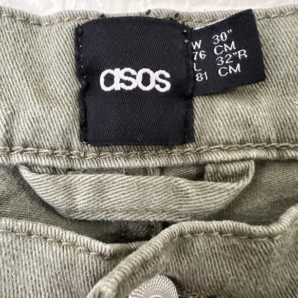 Asos Mens Jeans Size 30 Green Button Fly Slim Leg - Picture 6 of 9